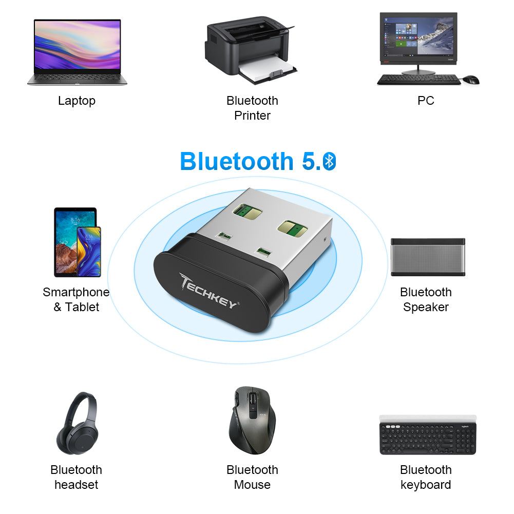 Bluetooth 5.0 USB Wireless Adapter Dongle Windows PC Laptop Keyboard  Speakers